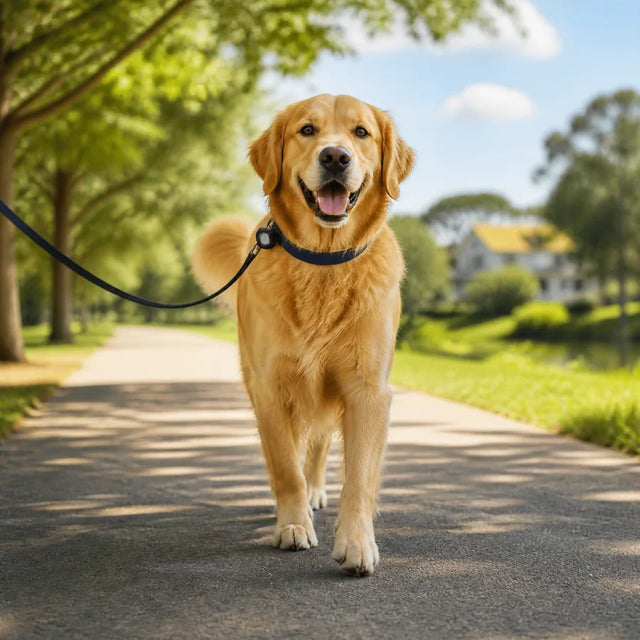 Dog on a walk wearing a GPS collar