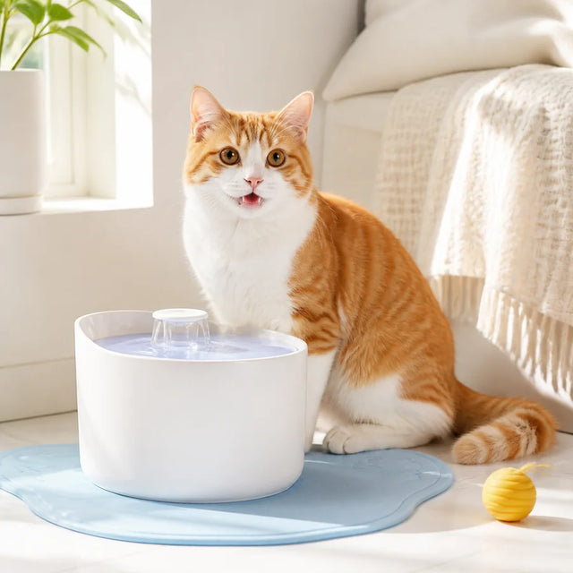 Cat beside a water fountain