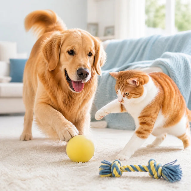 Dog and cat playing together