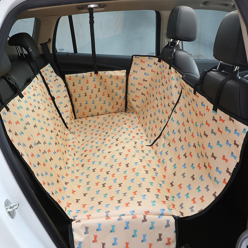 Beige FurBuddy waterproof dog car seat cover installed in a car