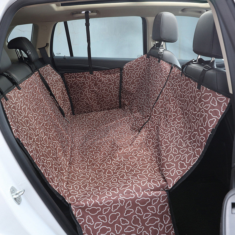 Brown FurBuddy waterproof dog car seat cover installed in a car